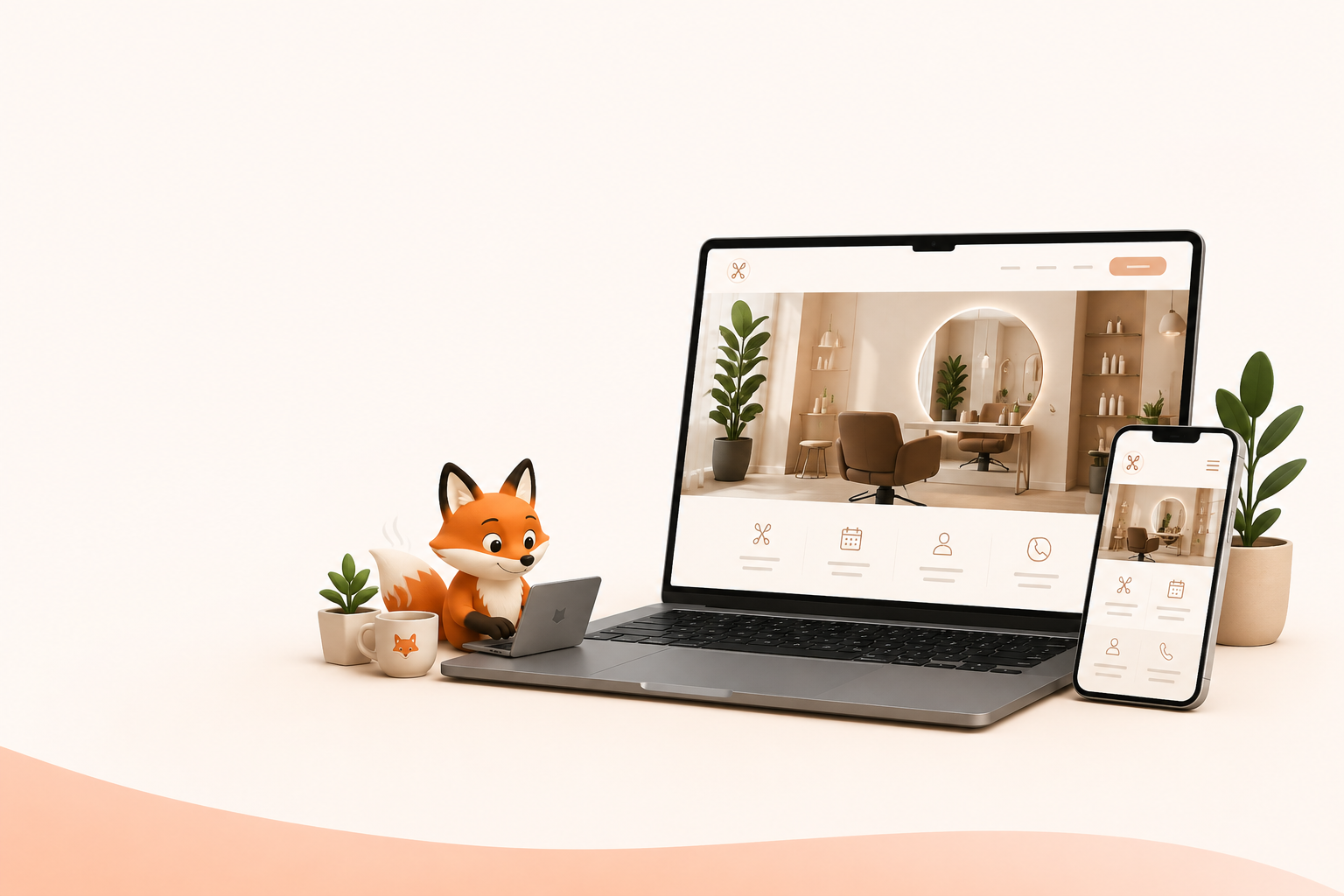 Laptop en smartphone met een starterweb.be website, met de starterweb.be-vos ernaast